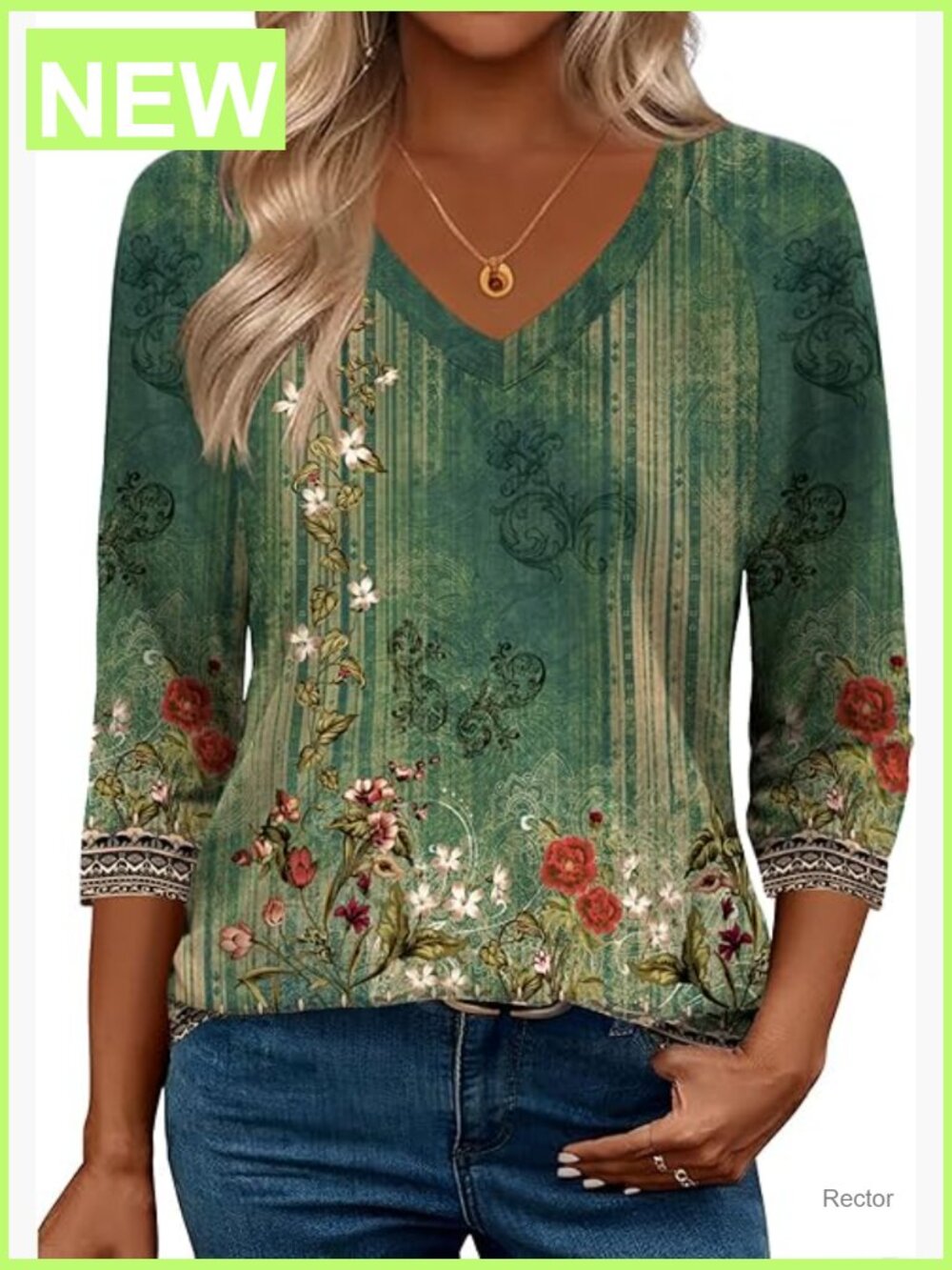 3/4 Sleeve V Neck Tunic Top Casual Office Blouse Soft Stretchy